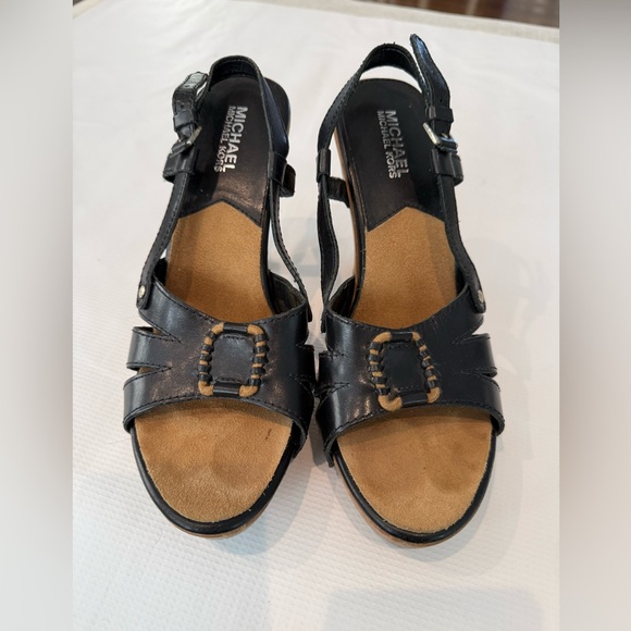 Vintage Michael Kors Black Leather Wedge Sandals - Picture 2 of 10